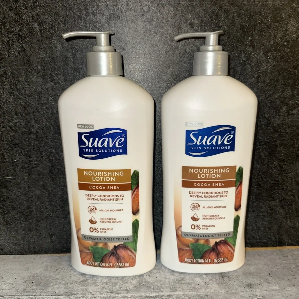 2 Lot Suave Skin Solutions Body Lotion, Cocoa Butter & Shea, 18 oz